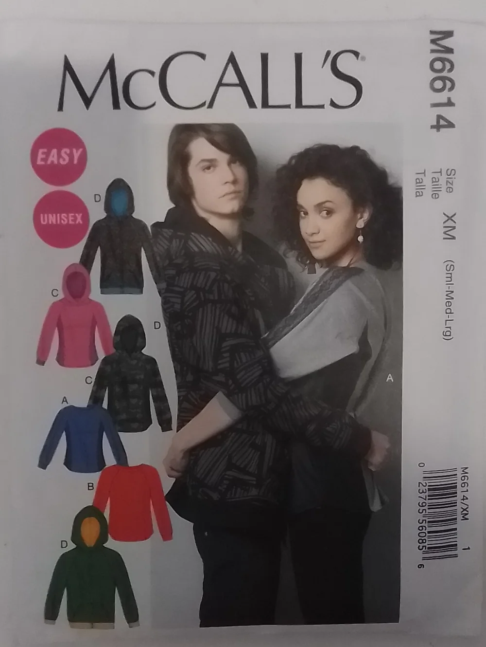 McCALL'S Uncut Unisex Hoodie /Sweatshirt Sewing Pattern, Sz Small - Med. - Large